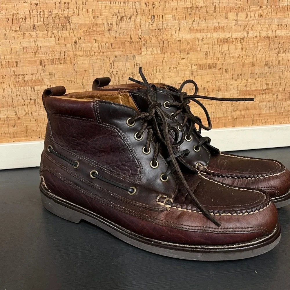 LL‎ Bean Men Dark Brown Leather Lace Up Chukka Boots Made in El Salvador Size 11
